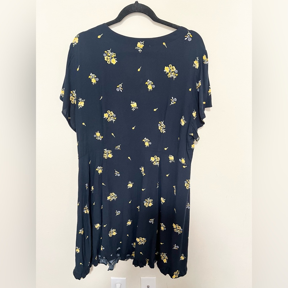 Loft 18 Dress Floral Button Down Ruffle Flutter Sleeve Navy Yellow Plus Women - Picture 6 of 11